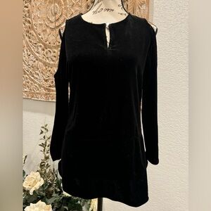 LAUREN by Ralph Lauren Kiralynn Black Velvet Cold Shoulder Shirt - XS